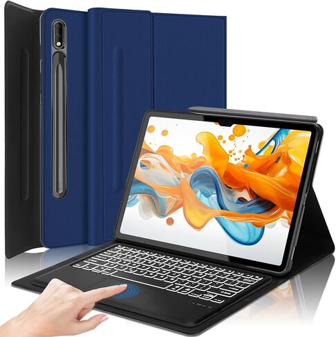 حالة لوحة المفاتيح لـ Samsung Galaxy Tab S10 Ultra/S9 Ultra/S8 Ultra 14.6 بوصة ، 7 ألوان لوحة مفاتيح لاسلكية قابلة للانفصال ، حالة من الورقة الواقية النحيفة مع حامل القلم S ، النوم التلقائي/الاستيقاظ ، الأزرق الداكن in Kuwait