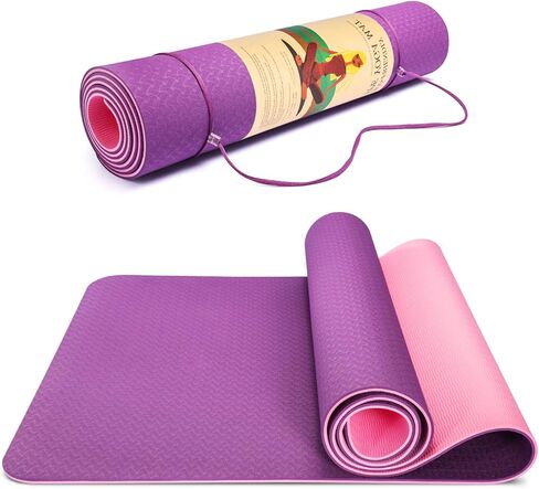 TWING Extra-Wide Yoga Mat, Non-Toxic Fitness Mat, Upgraded 2021 Non-Slip Yoga Mat, Workout Mat for Yoga, Pilates and Exercises Extra Wide Exercise Mat 72"x 24" Thickness 6mm 1/4 Inch w/Carrying Strap in Kuwait