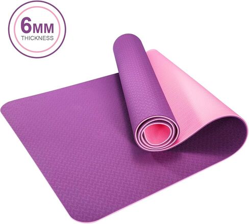 TWING Extra-Wide Yoga Mat, Non-Toxic Fitness Mat, Upgraded 2021 Non-Slip Yoga Mat, Workout Mat for Yoga, Pilates and Exercises Extra Wide Exercise Mat 72"x 24" Thickness 6mm 1/4 Inch w/Carrying Strap in Kuwait