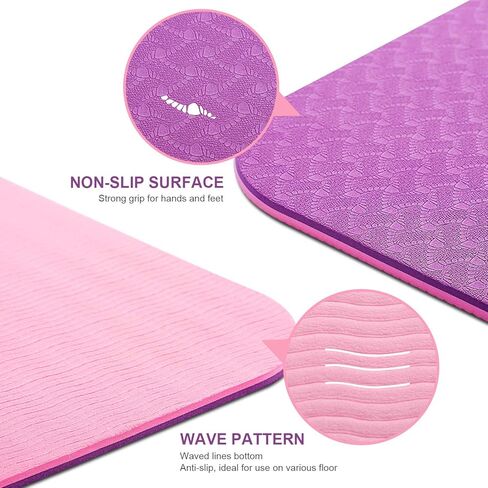 TWING Extra-Wide Yoga Mat, Non-Toxic Fitness Mat, Upgraded 2021 Non-Slip Yoga Mat, Workout Mat for Yoga, Pilates and Exercises Extra Wide Exercise Mat 72"x 24" Thickness 6mm 1/4 Inch w/Carrying Strap in Kuwait