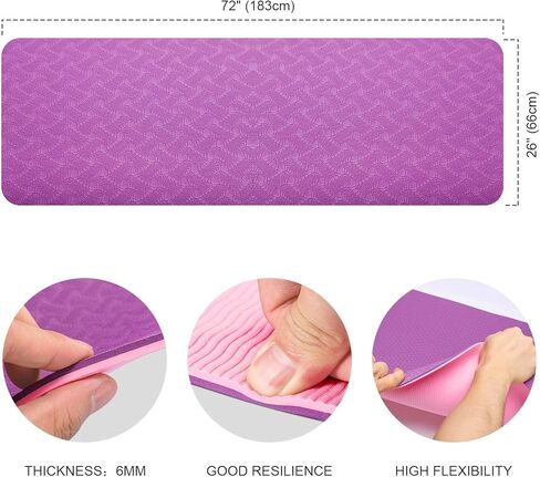 TWING Extra-Wide Yoga Mat, Non-Toxic Fitness Mat, Upgraded 2021 Non-Slip Yoga Mat, Workout Mat for Yoga, Pilates and Exercises Extra Wide Exercise Mat 72"x 24" Thickness 6mm 1/4 Inch w/Carrying Strap in Kuwait