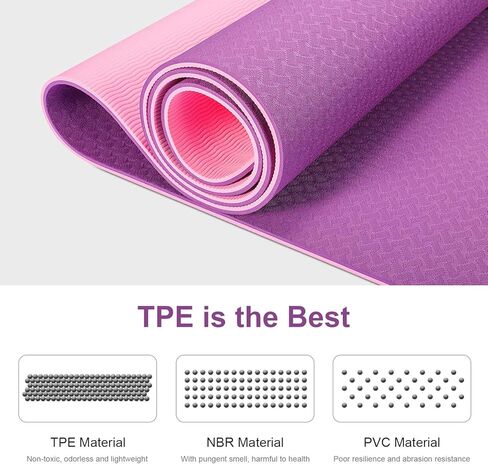 TWING Extra-Wide Yoga Mat, Non-Toxic Fitness Mat, Upgraded 2021 Non-Slip Yoga Mat, Workout Mat for Yoga, Pilates and Exercises Extra Wide Exercise Mat 72"x 24" Thickness 6mm 1/4 Inch w/Carrying Strap in Kuwait