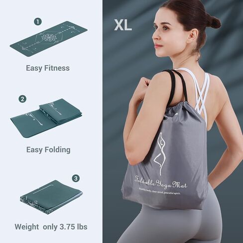 بساط اليوجا أفوالري قابل للطي - بساط تمرين غير قابل للانزلاق - بساط يوجا ساخن خفيف الوزن للسفر مع حقيبة حمل للبيلاتيس والتدريبات المنزلية (72 بوصة طول × 32 بوصة عرض × 3 مم سمك)، أخضر in Kuwait