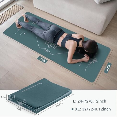 بساط اليوجا أفوالري قابل للطي - بساط تمرين غير قابل للانزلاق - بساط يوجا ساخن خفيف الوزن للسفر مع حقيبة حمل للبيلاتيس والتدريبات المنزلية (72 بوصة طول × 32 بوصة عرض × 3 مم سمك)، أخضر in Kuwait