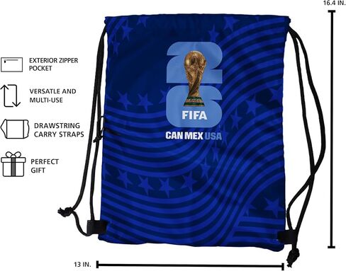 USA FIFA World Cup 2026 Drawstring Backsack – Lightweight Backpack with Zippered Front Pocket and Official Logo – Great for Travel or Everyday Use in Saudi Arabia