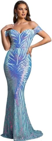 Holographic Sequin Formal Dress Stretch Maxi Prom Evening Gown in Kuwait