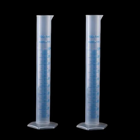 2 Pcs 100ml Plastic Measuring Cylinders Clear Graduated Cylinders Science Measuring Test Tubes Liquid Measuring Tools with Blue Graduation Lines in Saudi Arabia