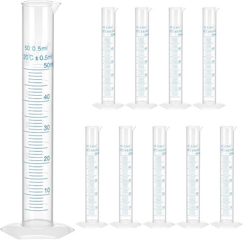QWORK 50mL Plastic Measuring Cylinders, 10 Pack Graduated Cylinder Beaker, Lab Test Tube Flask with Hexagonal Base & Pour Spout in Saudi Arabia