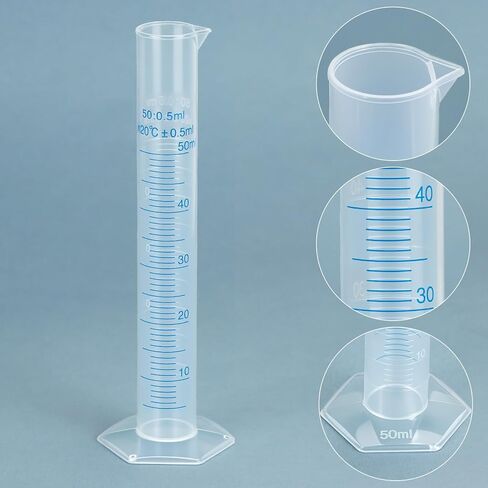 QWORK 50mL Plastic Measuring Cylinders, 10 Pack Graduated Cylinder Beaker, Lab Test Tube Flask with Hexagonal Base & Pour Spout in Saudi Arabia