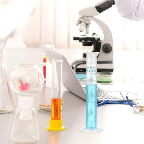 QWORK 50mL Plastic Measuring Cylinders, 10 Pack Graduated Cylinder Beaker, Lab Test Tube Flask with Hexagonal Base & Pour Spout in Saudi Arabia