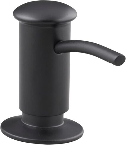 KOHLER 1895-C-BL موزع صابون حوض المطبخ بتصميم معاصر، تخزين الصابون السائل، سائل غسالة الأطباق، أو غسول اليد، أسود غير لامع، 16oz in Saudi Arabia