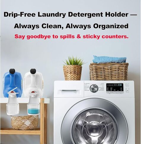 2-Pack Laundry Detergent Dispenser Cup Holders with Easy-Press Spout Switch, Drip Catcher Tray, No-Mess Soap Dispenser Organizer for Laundry Room Storage & Cleaning Supplies in Saudi Arabia
