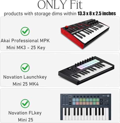 حافظة لوحدة تحكم لوحة المفاتيح Novation Launchkey Mini 25 MK4 / MK3 / FLkey MIDI، حقيبة حمل للسفر مناسبة لـ Novation Launchkey 25 Keys Mini (أسود) in Saudi Arabia