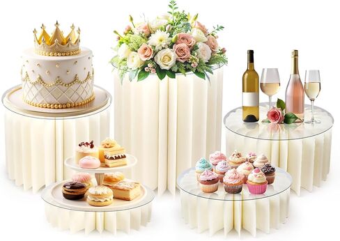 5 Pcs Buffet Risers Food Display, 11.8" H Foldable Food Display Risers for Party, Acrylic Foldable Cardboard Cake Stands, Dessert Table Display Set for Party Birthday Wedding Decoration in Saudi Arabia