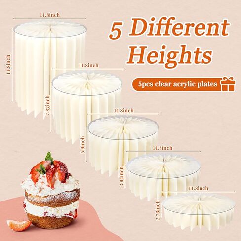 5 Pcs Buffet Risers Food Display, 11.8" H Foldable Food Display Risers for Party, Acrylic Foldable Cardboard Cake Stands, Dessert Table Display Set for Party Birthday Wedding Decoration in Saudi Arabia