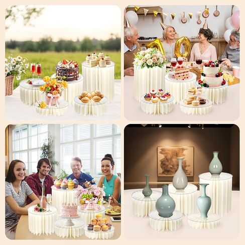 5 Pcs Buffet Risers Food Display, 11.8" H Foldable Food Display Risers for Party, Acrylic Foldable Cardboard Cake Stands, Dessert Table Display Set for Party Birthday Wedding Decoration in Saudi Arabia