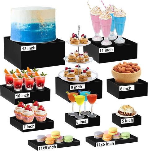 10PCS Buffet Risers, Food Risers for Buffet Table, Acrylic White Cube Box with Hollow Bottoms, Display Stand for Dessert Table Stand Shelf Nesting for Jewelry Show Catering(12"-11"-10"-9"-8"-7"-6"-5") in Kuwait
