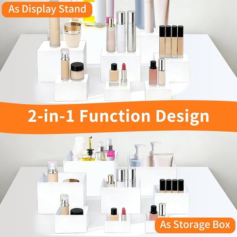 8 قطع من حاملات البوفيه من الأكريليك الأبيض من أبينكل، حاملات وحوامل طاولة البوفيه، رف عرض لرافعات الطعام لحفلات تقديم الطعام والحلوى والكب كيك، صندوق عرض مكعب مع علامة صغيرة in Kuwait