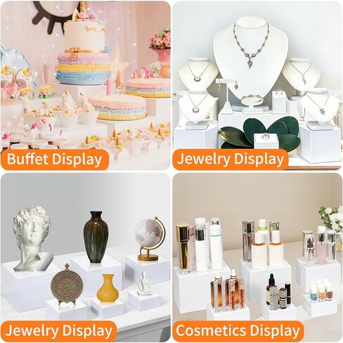 8 قطع من حاملات البوفيه من الأكريليك الأبيض من أبينكل، حاملات وحوامل طاولة البوفيه، رف عرض لرافعات الطعام لحفلات تقديم الطعام والحلوى والكب كيك، صندوق عرض مكعب مع علامة صغيرة in Kuwait