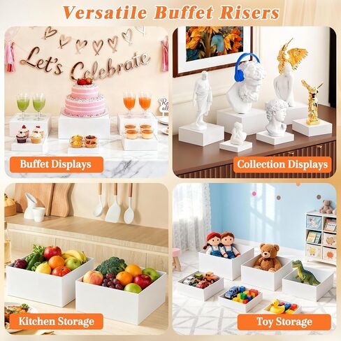 مجموعة حوامل عرض بوفيه كبيرة مكونة من 6 قطع مقاس 7 بوصة إلى 12 بوصة - رف عرض طاولة الطعام والحلوى من الأكريليك للحفلات، وتقديم الطعام، والمجوهرات، والمقتنيات، وصناديق تخزين مكعبة بيضاء in Kuwait