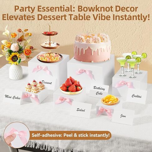 6 Pcs Buffet Risers, Acrylic Risers Display Stands for Buffet Table with Bow/Mini Sign/Marker/Mini Eraser, Hollow Bottom Nesting Cube Food Display Stand for Party Catering Dessert(8",7",6",5",4",4") in Saudi Arabia