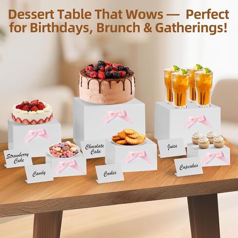 6 Pcs Buffet Risers, Acrylic Risers Display Stands for Buffet Table with Bow/Mini Sign/Marker/Mini Eraser, Hollow Bottom Nesting Cube Food Display Stand for Party Catering Dessert(8",7",6",5",4",4") in Saudi Arabia
