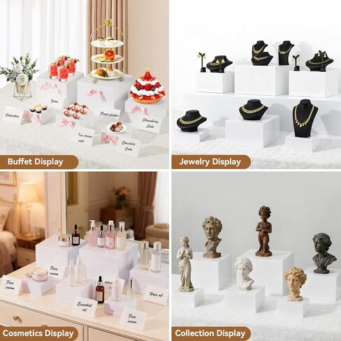 6 Pcs Buffet Risers, Acrylic Risers Display Stands for Buffet Table with Bow/Mini Sign/Marker/Mini Eraser, Hollow Bottom Nesting Cube Food Display Stand for Party Catering Dessert(8",7",6",5",4",4") in Saudi Arabia