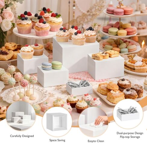 رافعات بيضاء كبيرة جدًا مقاس 13.8 سم، رافعات تعشيش مكعبة أكريليك كبيرة الحجم، رافعات طعام لطاولة البوفيه، رافعات بيضاء لتقديم الطعام ومقتنيات الحلوى، تظهر شخصيات المجوهرات in Kuwait