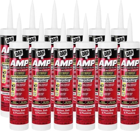 DAP 7079800762 AMP Advanced Kitchen/Bath White Adhesive Caulk, 9-oz. - Quantity 12 in Saudi Arabia
