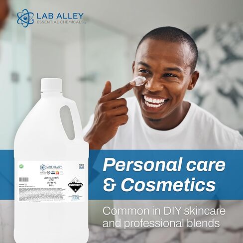 حمض اللاكتيك من Lab Alley بنسبة 88% من الدرجة الغذائية (FCC)، خالٍ من الكائنات المعدلة وراثيًا، إضافات للأغذية والمشروبات، مواد حافظة طبيعية، منظم لدرجة الحموضة ومحمض، 1 جالون in Kuwait
