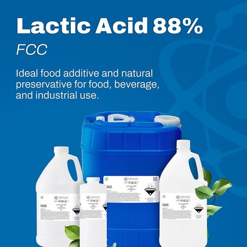 حمض اللاكتيك من Lab Alley بنسبة 88% من الدرجة الغذائية (FCC)، خالٍ من الكائنات المعدلة وراثيًا، إضافات للأغذية والمشروبات، مواد حافظة طبيعية، منظم لدرجة الحموضة ومحمض، 1 جالون in Kuwait