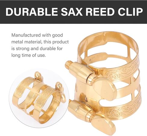 Luxshiny Alto Saxophone Ligature Clip with Embossed Metal Reed Holder, Copper Fixing Clamp for Sax Mouthpiece, Adjustable Wind Instrument Accessory for Alto Sax Players in Kuwait