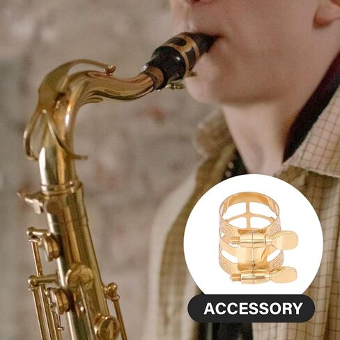 Luxshiny Alto Saxophone Ligature Clip with Embossed Metal Reed Holder, Copper Fixing Clamp for Sax Mouthpiece, Adjustable Wind Instrument Accessory for Alto Sax Players in Kuwait