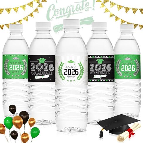 50 Pcs Graduation Labels Stickers Water Bottle Wrapper Labels Decal Water Bottle Stickers Waterproof Graduation 2025 Party Favors, 5 Style(Black, White, Blue, Silver) in Kuwait