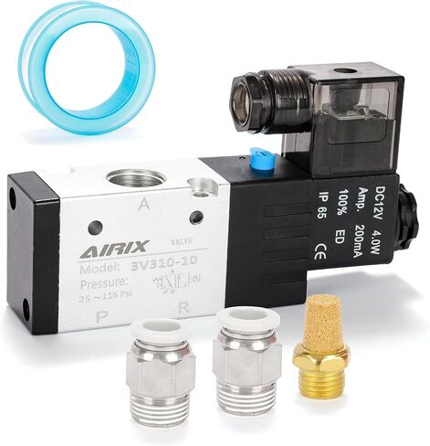 3V210-08 Pneumatic Solenoid Valve DC24V, 2 Position 3 Way, 1/4" NPT, Pilot-Operated Single Coil, Fast Response Electric Air Valve Out Of Line & Quick Connect Fittings in Kuwait