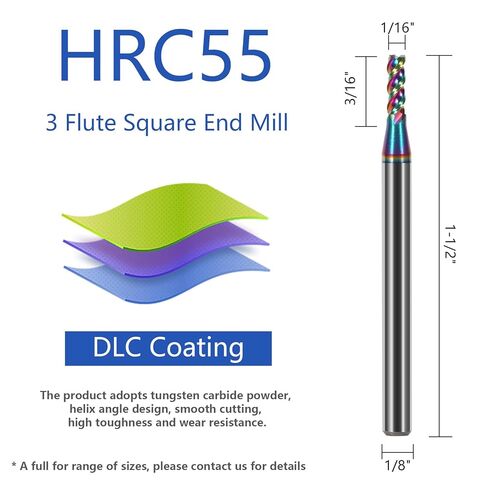 5pcs 1/16" Solid Carbide Flat End Mills Set 3 Flute Diamond-Like Coating End Milling Cutter for Aluminum,Copper,Magnesium Alloys in Kuwait