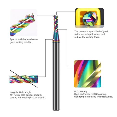 5pcs 1/16" Solid Carbide Flat End Mills Set 3 Flute Diamond-Like Coating End Milling Cutter for Aluminum,Copper,Magnesium Alloys in Kuwait