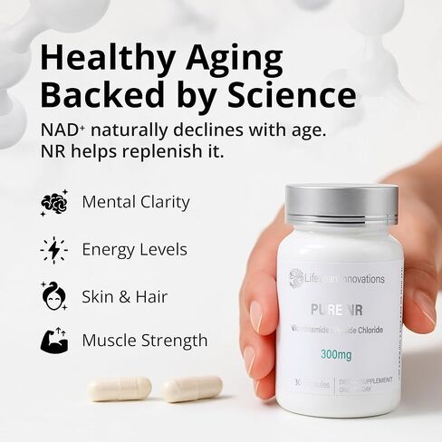Lifespan Innovations Pure NR Nicotinamide Riboside 300mg - Single Ingredient Supplement - Supports NAD⁺ Levels, Cellular Energy & Healthy Aging. No Fillers or Binders. 30 Capsules, Glass Bottle in Saudi Arabia