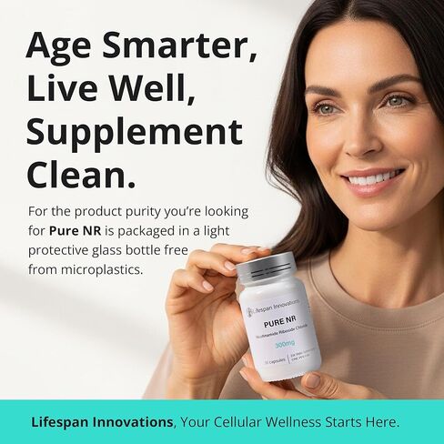 Lifespan Innovations Pure NR Nicotinamide Riboside 300mg - Single Ingredient Supplement - Supports NAD⁺ Levels, Cellular Energy & Healthy Aging. No Fillers or Binders. 30 Capsules, Glass Bottle in Saudi Arabia