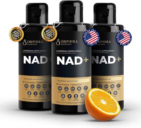 Orphira NAD+ مكمل سائل Liposomal - دعم الطاقة والوضوح العقلي، الشيخوخة الصحية والحيوية، نباتي بنكهة الحمضيات البرتقالية، غير معدّل وراثيًا - 30 وجبة (4 أونصة سائلة) in Saudi Arabia