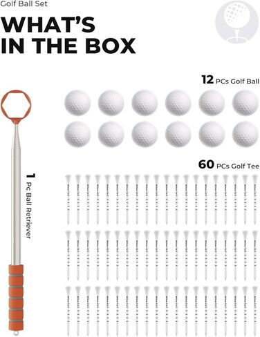Golf Gifts for Men and Women, Golf Accessories Set with 12 Golf Balls, 60 Golf Tees, and Golf Ball Retriever, Ideal for Beginners, Golf Stuff for Home/Yard/Driving Range Practice in Saudi Arabia