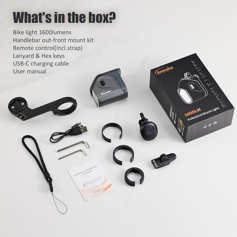ضوء الدراجة 1600 لومن، أضواء الدراجة للركوب الليلي مع تثبيت بالأسفل، قابلة للشحن عبر USB، إضاءة أمامية مقاومة للماء IP66 لركوب الدراجات على الطرق الجبلية الحضرية in Kuwait