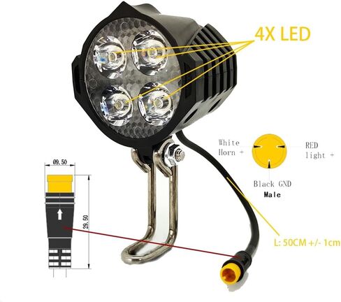 Ebike for Electric Scooter Bicycle Accessories LED Headlight 36V 48V 3pin Built-in Horn Front Light 4 LED Bulbs in Saudi Arabia