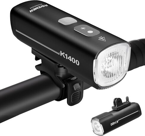 مصباح أمامي للدراجة RAVEMEN K1400، ضوء أمامي للدراجة 1400 لومن مع تشغيل/إيقاف تلقائي ومستشعر للضوء المحيط العالي/المنخفض IPX7 مقاوم للماء USB C للركوب ليلاً ونهارًا، خياران للتركيب in Kuwait