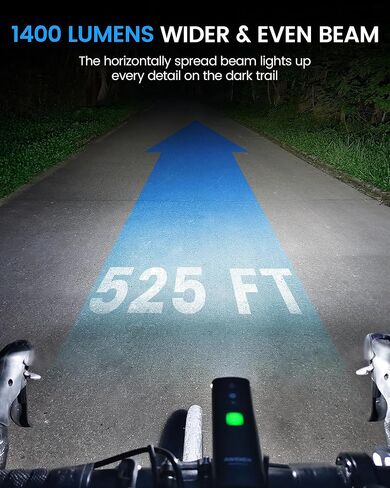 مصباح أمامي للدراجة RAVEMEN K1400، ضوء أمامي للدراجة 1400 لومن مع تشغيل/إيقاف تلقائي ومستشعر للضوء المحيط العالي/المنخفض IPX7 مقاوم للماء USB C للركوب ليلاً ونهارًا، خياران للتركيب in Kuwait