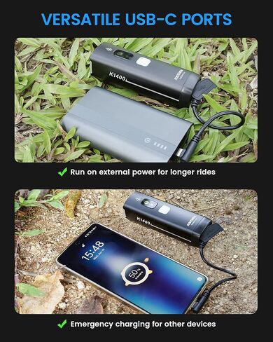 مصباح أمامي للدراجة RAVEMEN K1400، ضوء أمامي للدراجة 1400 لومن مع تشغيل/إيقاف تلقائي ومستشعر للضوء المحيط العالي/المنخفض IPX7 مقاوم للماء USB C للركوب ليلاً ونهارًا، خياران للتركيب in Kuwait