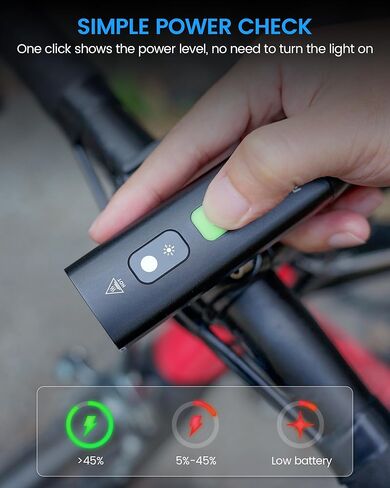 مصباح أمامي للدراجة RAVEMEN K1400، ضوء أمامي للدراجة 1400 لومن مع تشغيل/إيقاف تلقائي ومستشعر للضوء المحيط العالي/المنخفض IPX7 مقاوم للماء USB C للركوب ليلاً ونهارًا، خياران للتركيب in Kuwait