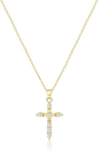 LEXODY Cross Necklace for Women, 14K Gold Silver Plated Dainty Small Cubic Zirconia Cross Pendant Necklace Simple Trendy Gold Diamond Choker Faith Jewelry Religious Minimalist Gift in Kuwait