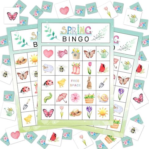 لعبة بطاقات سبرينج بينجو، لعبة بينجو للعائلة البالغة، لعبة بينجو للبالغين من المجموعات الكبيرة، لوازم الحفلات المفضلة لتزيين بينجو، 24 لاعبًا من ألعاب بينجو -03 in Kuwait
