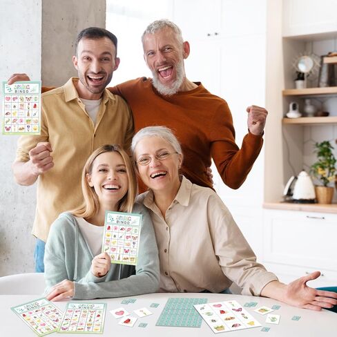 لعبة بطاقات سبرينج بينجو، لعبة بينجو للعائلة البالغة، لعبة بينجو للبالغين من المجموعات الكبيرة، لوازم الحفلات المفضلة لتزيين بينجو، 24 لاعبًا من ألعاب بينجو -03 in Kuwait